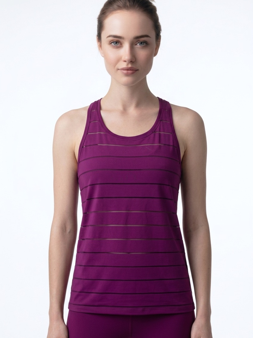 ATHLETA | Purple Semi Sheer Striped Racerback Tank Top Women’s Size Medium